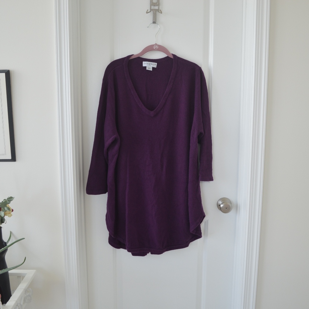 Purple V Neck Tunic Sweater
